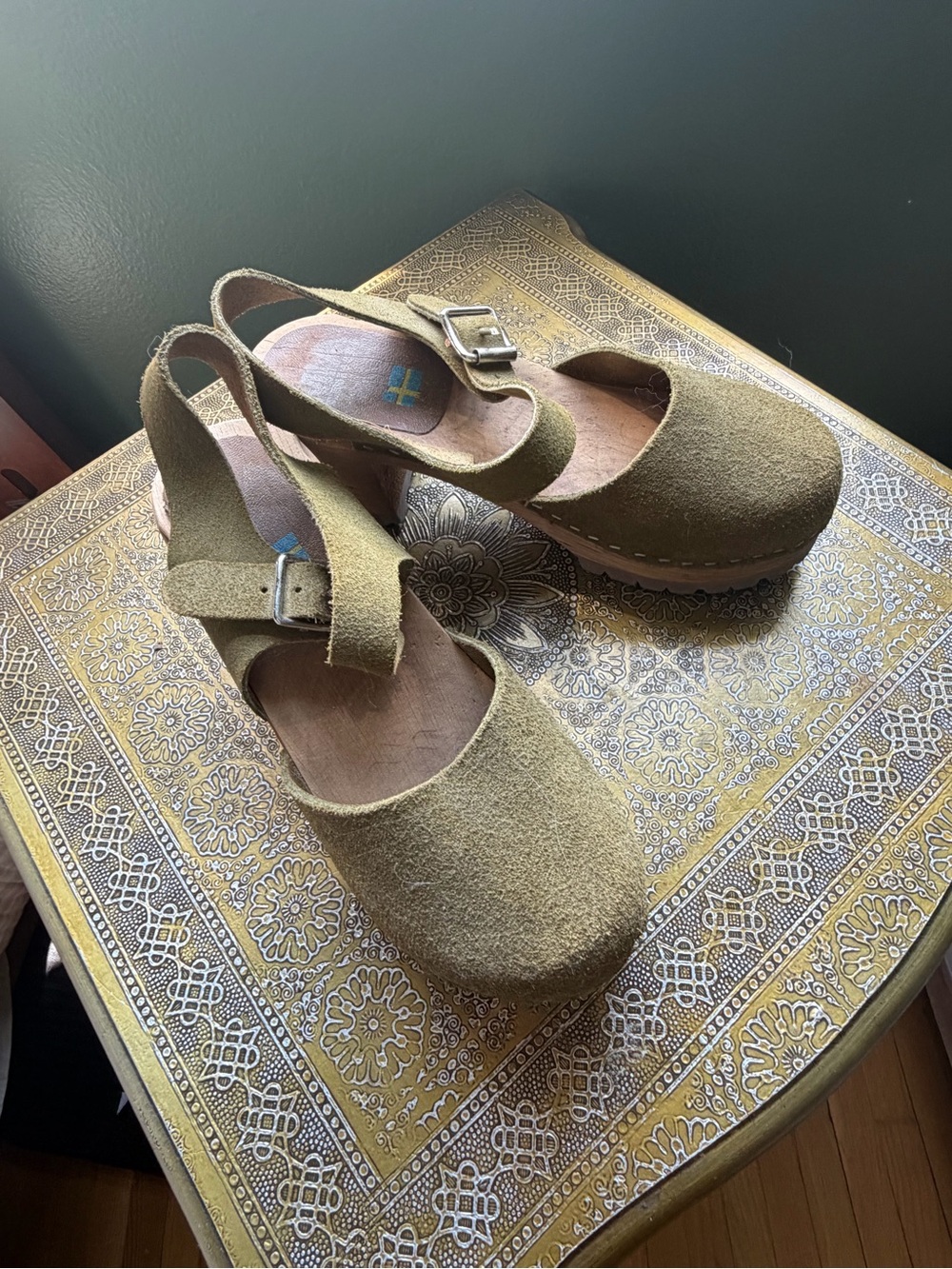 MIA Olive Green Suede Platform Clogs - Picture 2 of 4